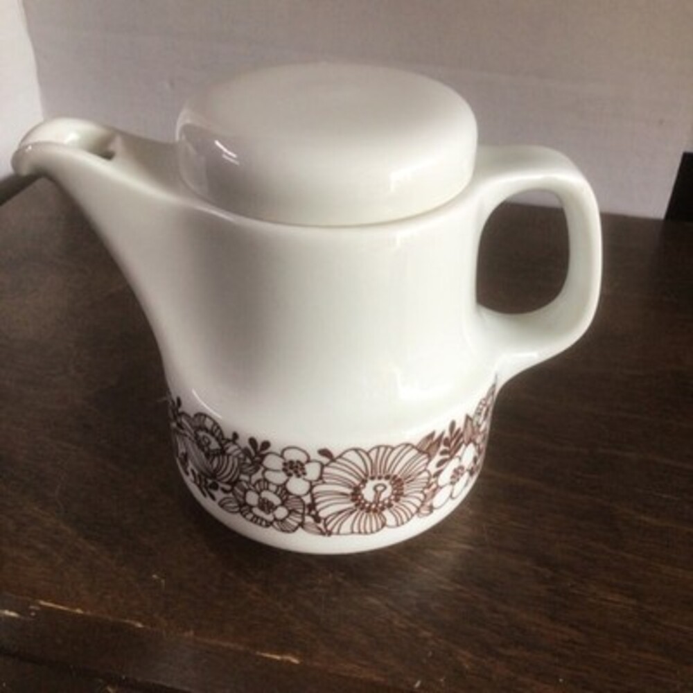 Vintage Pristine Schonwald Porcelain Tea Pot 4389 White Brown Floral Germany !